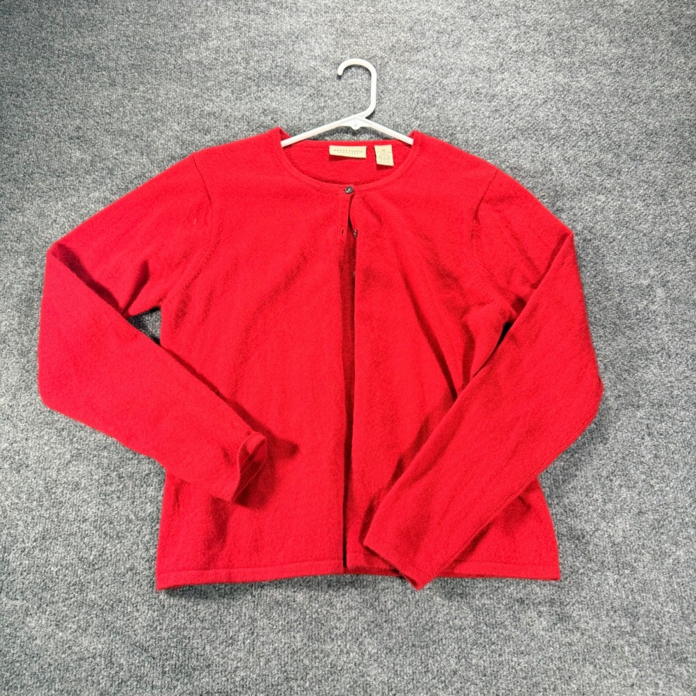 Apostrophe Cashmere Cardigan Sweater 100% Cashmere Knit Red M Womens Crew Neck